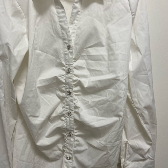 Indigo Rose white business button down top w crystal buttons blingy size large - Picture 6 of 6